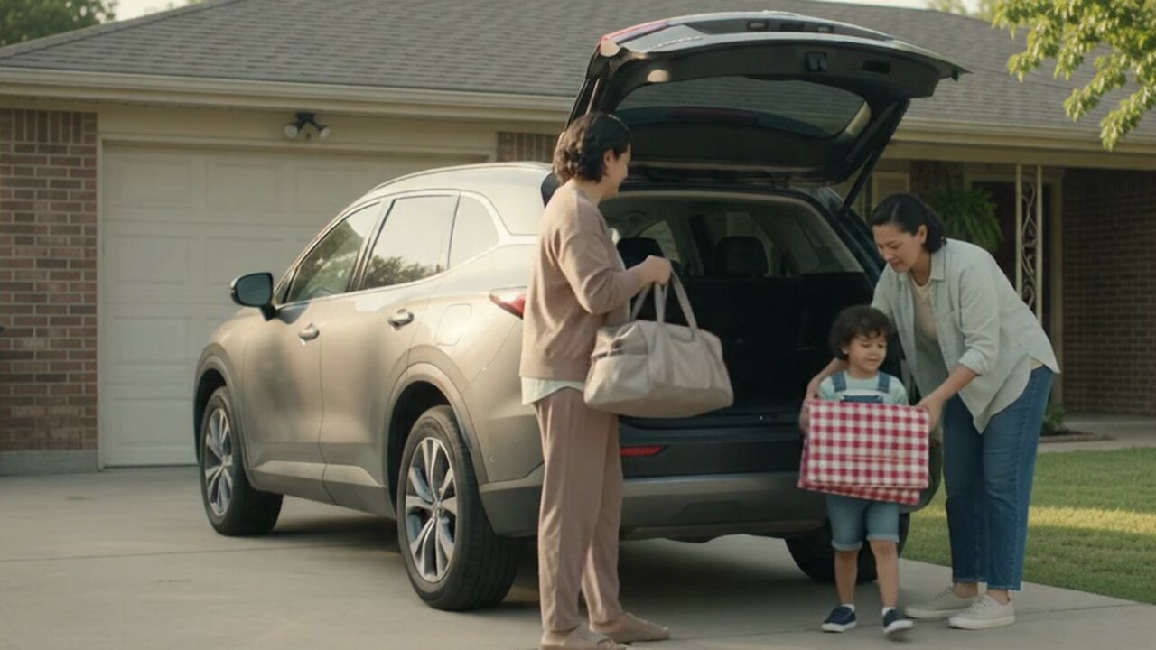 A family loading an everyday vehicle in the driveway of a modest Texas home